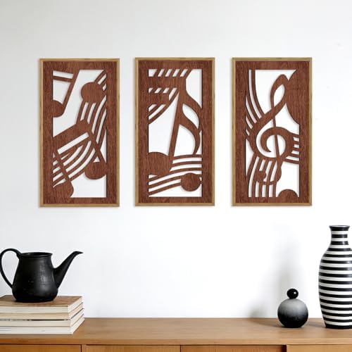 HPNIUB 3PCS Rustic Musical Symbols Wall Decor, Modern Music Theme Wood Sign Artwork, Minimalist Piano Strings Musical Note Wall Hanging Plaque for Living Room Music Studio Apartment(8x16Inch) - Image 3