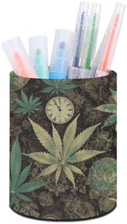 PU Leather Round Pencil Holder Leaves Pen Holder by Unknown