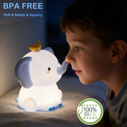 Elephant Lamp, Elephant Cute Night Light Gifts, Rechargeable Bedside Nightlight, Dimmable Squishy Silicone Animal Touch Lamp, Baby Room Decor, Small Night Light for Kids Teens Boys Girls Lovers - Image 4