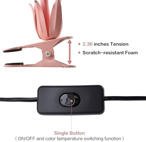 Clip On Light and Flower Bedside Table Lamp, Flexible Gooseneck Reading Book Light with 3 Color Modes, Night Light for Kids Nursery, Clip on for Desk, Bed Headboard, Dorm (Pink) - Image 4