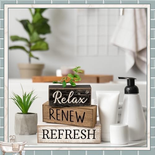 Moucuny 4 Pcs Bathroom Shelf Decor Sign Farmhouse Bathroom Accessories - Image 4