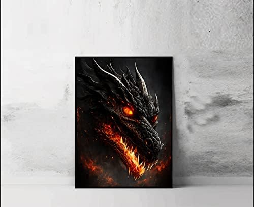 Puraikcmi DIY 5D Dragon Diamond Painting Black Fire Dragon Diamond Painting Kits for Adults,5D DIY Full Drill Diamond Art for Home Wall Decor 12x16 Inch - Image 2