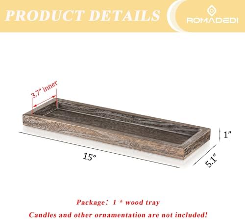 Romadedi Rustic Decorative Wood Candle Tray - 15" Wooden Long Narrow Tray Candle Holder, Farmhouse Small Trays for Coffee Table Centerpieces Dining Room Kitchen Countertop Home Decor, Brown - Image 4