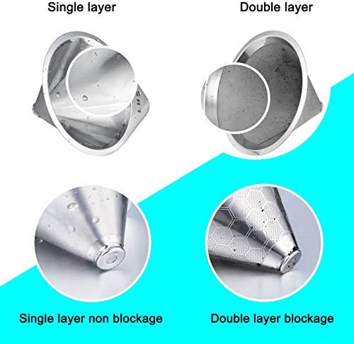 LHS Pour Over Coffee Dripper Stainless Steel Coffee Filter Metal Cone Filter Paperless Reusable Coffee Filter Single Cup Coffee Maker 1-2 Cup With Non-slip Cup Stand and Cleaning Brush - Image 5