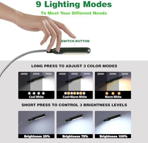 VAVOFO Rechargeable Book Light for Reading in Bed Kids, 7 LED Reading Light with 9-Level Warm Cool White Daylight, Eye Care Lamp with Power Indicator for Bookworms (Garden Green) - Image 3