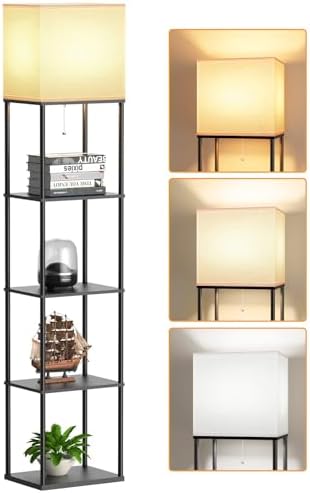 Large Floor Lamp with Shelves, 5-Tier Tall Floor lamp with for Living Room, Shelf Floor Lamp with 3 CCT LED Bulb, Corner Display Standing Column Lamp, Etagere Organizer Tower Nightstand for Bedroom by PARTPHONER