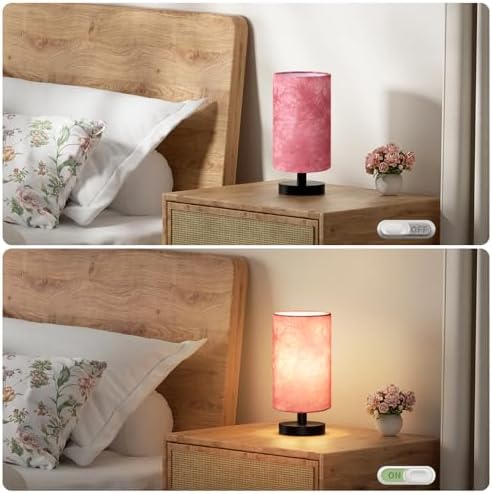 Fenmzee Small Table Lamps(Pink Shade - Black Base, 9" Inline Control) - Image 4