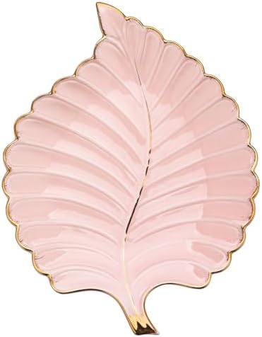 VanEnjoy Decorative Candy Dishes - Pink Ceramic Key Bowl for Entryway Table, Leaf Jewelry Plate Tray by VanEnjoy