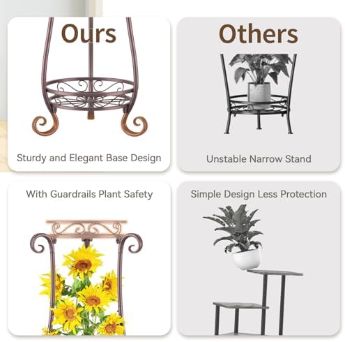 LASZOLA Metal Corner Plant Flower Stand Tall Indoor Outdoor, 2 Tiers Bronze - Image 4