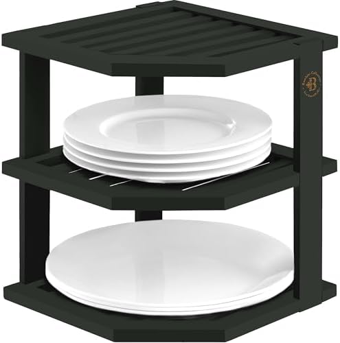 Bambüsi Black 3-Tier Corner Shelf, Kitchen Cabinet Organizer, Bamboo Rack by Bamb%C3%BCsi