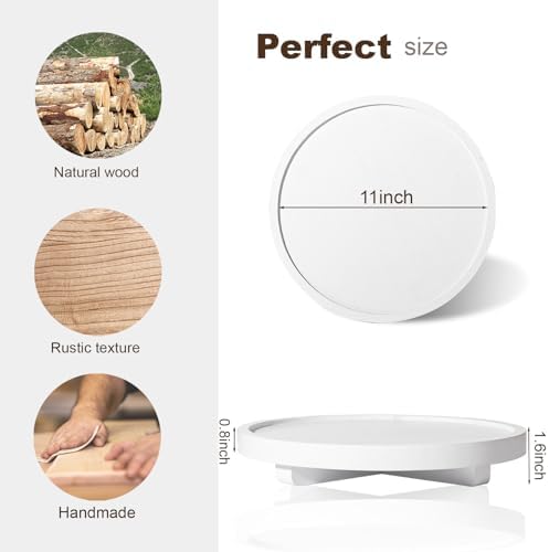 Round Decorative Tray Farmhouse Kitchen Decor Soap Dish, 11" White - Image 4