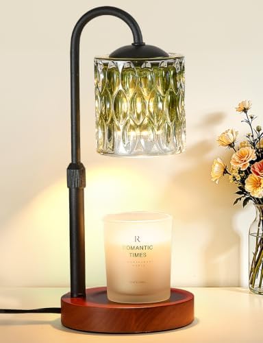 Briever Dimmable Candle Warmer Lamp with Timer, Height Adjustable Electric Candle Wax Warmer, Birthday Gifts for Women Mom, House Warming Gifts New Home Decor, Solid Wood Base, Walnut Emerald by Briever