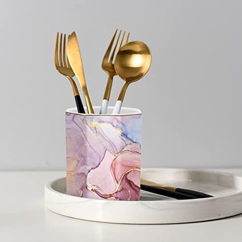 Large Capacity Colored Ceramic Marble Pencil Storage Marker Pen Holder Cute Stationery Holder For Office,High School College Student Girl Women Adult Teen Gift, Pink - Image 5