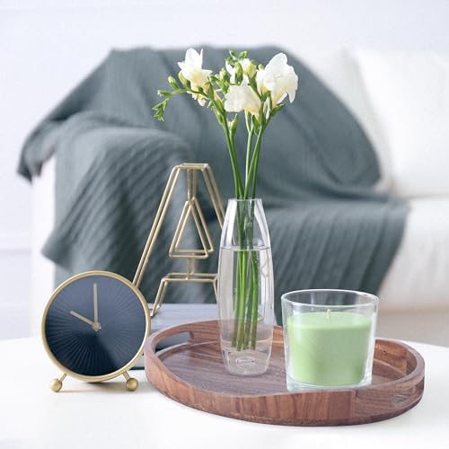 Acacia Wood Serving Tray with Handles - 17"x13" Round, Decorative Ottoman Tray for Living Room, Coffee Table, Breakfast in Bed, Candle Display - Image 3