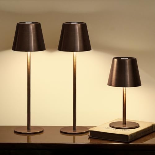 3 Pack Cordless Table Lamp, Portable Battery Operated Lamp with 3 Color Temps and Stepless Dimming, Rechargeable Table Lamp for Dinner, Desk, Cafe, Outdoor (Brushed Mocha) by Keysays