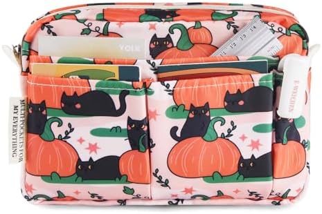 Multiple Pockets Portfolio Organizer with Zipper,Makeup Bag Pencil Pouch by E-WEICHEN