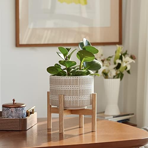 LA JOLIE MUSE Ceramic Planter for Plant, 7.3 Inch Indoor Planter with Stand - Image 3