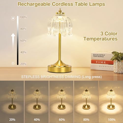 Cordless Table Lamp, Rechargeable Clear Glass Lotus Flower Lamp - Image 4