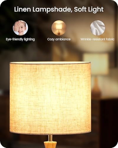 Small Table Lamp, Wood Desk Lamp with Beige Linen Lampshade & Natural Wood Bottle-Shaped Base, Modern Bedside Lamp with Cable, E26 Base, Bulb Not Included, for Bedroom, Kid's Room, ME09TL05 - Image 6