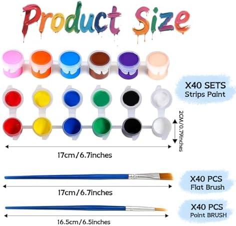 40 Pack Mini Acrylic Paint Set, 12 Colors Washable Paint Strips for Kids & Adults - Includes 80 Brushes, 480 PCS kids Paint Kits for Easter Eggs, Birthday, Classroom Party，school supplies - Image 2