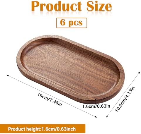6 Pcs Small Acacia Wood Serving Trays – 7.5” x 4.1” Mini Wooden Platters, Rustic Farmhouse Vanity Organizer for Bathroom Counter, Coffee Bar, Jewelry, Appetizer, Charcuterie Board Set - Image 2