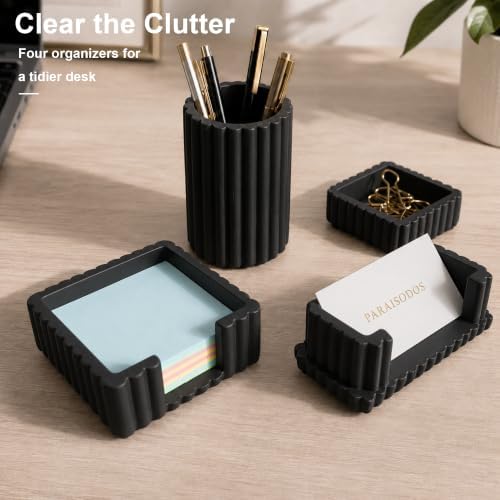 Concrete Desk Organizer Set of 4, Modern Desk Accessories, Black - Image 6
