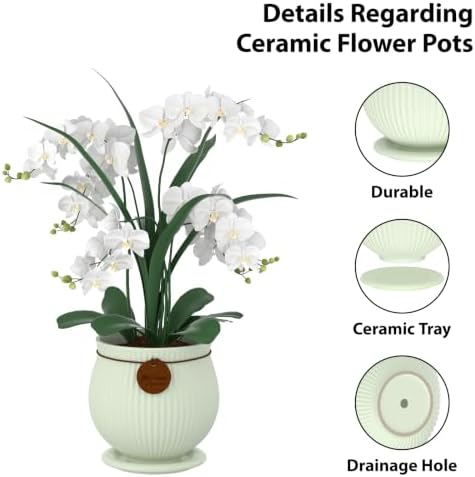 4.4 Inch Light Green Ceramic Planter with Drainage Hole and Saucer - Image 3