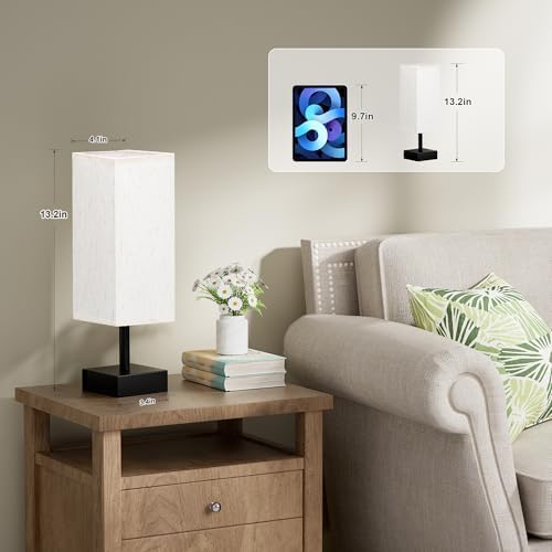 aooshine Small Bedside Lamps Set of 2 - Cream Fabric Shade Bedroom Lamps - Image 2