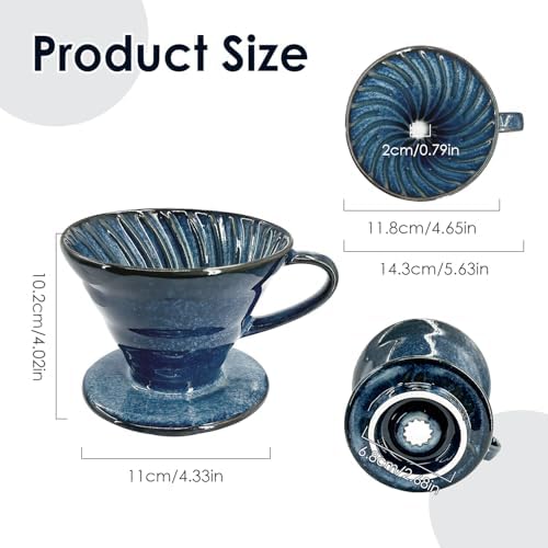 Pour Over Coffee Maker & Ceramic Dripper, 1-4 Cup Porcelain V60 Filter Cone - Image 2