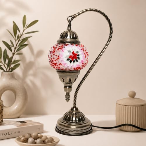 KRAFTSTORIES Turkish Mosaic Swan Neck Lamp Making Kit| DIY Colorful Glass Decorative Nightstand Table Light| Craft Kit |Make Your Own Lamp | Living Room Bedroom | Antique Bronze Base (Rose Garden) - Image 6