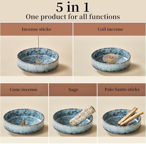 6" Ceramic Incense Holder for Sticks with 10 Holes,5in1 Handmade Flambé Glaze Incense Burner Bowl Ash Catcher for Stick,Coil,Cone,Sage,Palo Santo,Candle - Ideal for Yoga Spa Meditation Home Décor - Image 5