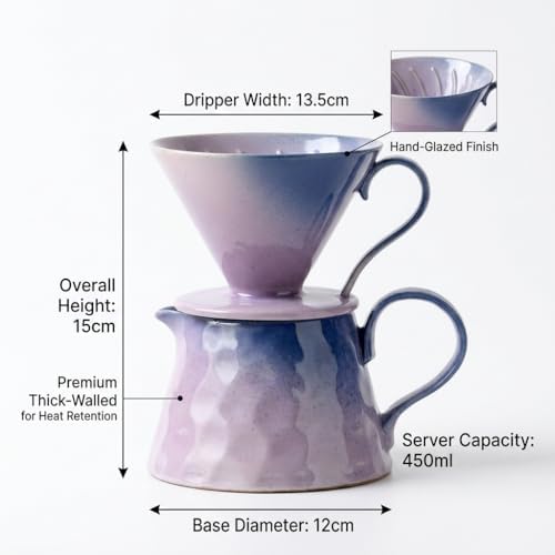 Ceramic Pour Over Coffee Maker Set 15oz/450ml Coffee Dripper with 40pcs Cone Paper Filters, Reusable Pour Over Coffee Cone for Home, Cafe, Restaurant, Camping - Image 2