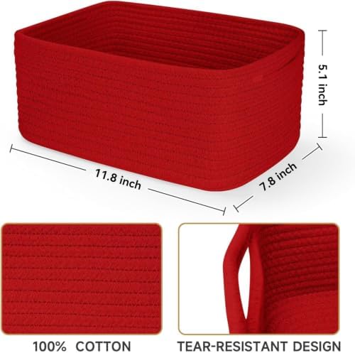 3 Pack Small Storage Baskets for Organizing, 11.8×7.8×5.1", Christmas Red - Image 3