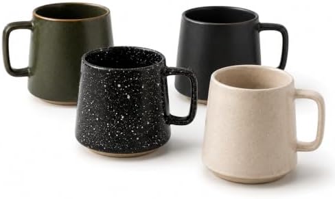 Ceramic Coffee Mugs Set of 4 – 10 oz Matte & Speckled Stoneware Mugs in Matte Black, Speckled Black, Olive Green & Ivory – Modern Minimalist Coffee Cups for Coffee, Tea, Latte & Cappuccino by HerthHomeProducts