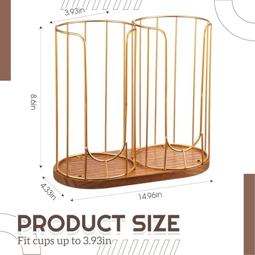 Geelin 18oz Adjustable Coffee Cup Dispenser with Wooden Base, Cup and Lid Holder, Cups Holder Organizer for Coffee Pod Straw and Lid Storage(2-compartment Single,Color 2) - Image 2