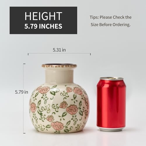 SIDUCAL Ceramic Vintage Vase, 5.91 Inch Retro Ice Cracked Chinoiserie Floral Vase, Rustic Farmhouse Vases for Home Decor, Bookshelf, Garden, Chinoiserie Decor, Tuscan Decor, Red Rose Pattern - Image 2