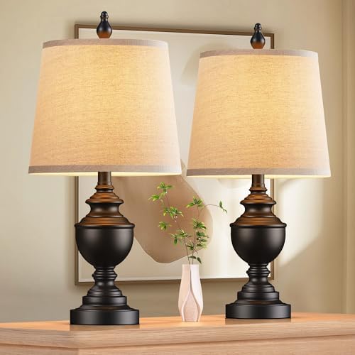 PARTPHONER Retro Table Lamps Set of 2, Bedside Lamp for Bedroom Rustic Farmhouse Table Lamps for Living Room, Vintage Nightstand Lamps with White Shades, Matte Black by PARTPHONER