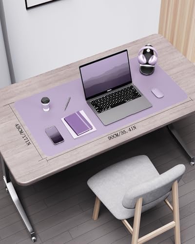 YSAGi Double-Sided Desk Pad, 35.4"x17"Leather Desk Mat, Eco Cork Desk Pad Protector,Large Mouse Pad,Waterproof Desk Blotter for Office/Home(Light Purple) - Image 2