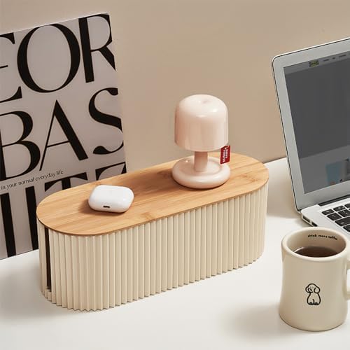 Cable Management Box with Solid Bamboo Cover, 12.6x5.4x4.4 inches, Beige - Image 2