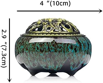 Incense Burner with Calabash Incense Stick Holder - Porcelain Charcoal Censer for Use with Resin Granular Powder Cone or Coil Incense (Kiln-Colored Blue) - Image 4