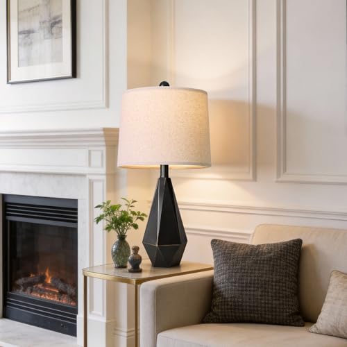 PoKat Table Lamps Set of 2 for Bedroom, 23.5'' High Farmhouse Nightstand Lamps for Living Room, Modern Bedside Lamps with Linen Shade for Office Sideboard Hallway Gift (Matte Black) - Image 3