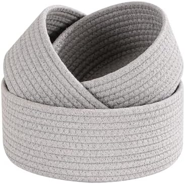 YMhoart Small Basket Cotton Rope Woven Baskets for Organizing Cute Mini Tiny Baskets for Nursery Decorative Boho Round Storage Bathroom Organization Bin Open Storage Bins(Grey) by YMhoart