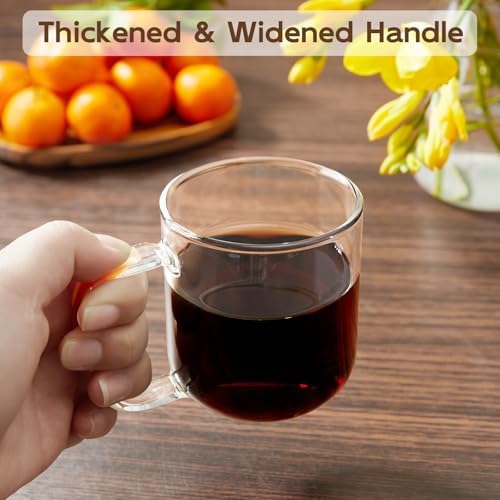 Glass Coffee Mugs, 8 oz iced coffee cups, Clear Tea Cups Set of 2, Glass Mugs with Handles, Glass Cups for Latte, Cappuccino, and Tea - Image 4
