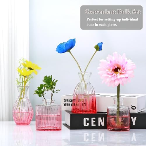 Glass Bud Vases Set of 4, Small Pink Flower Vases for Wedding Centerpieces - Image 6