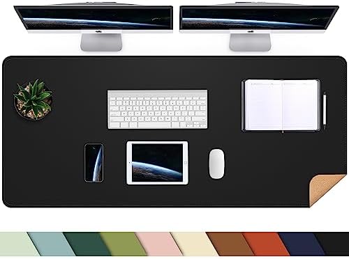 AFIING Cork Desk Mat 55" x 17", Dual-Sided Natural Cork & PU Leather Desk Pad, Non-Slip Waterproof Large Mouse Pad for Office, Home & Gaming (Black) by AFIING