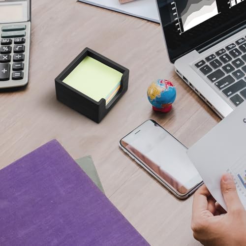 Bivvclaz Wood Sticky Note Holder, 3 x 3 Inch Post It Note Dispenser for Office Desk Accessories, Self Stick Note Pad Holder, Memo Pad Holder Dispenser Organizer for School Office Desk Supplies, Black - Image 4