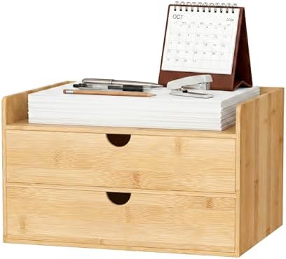 Bamboo Desk Organizer with Drawers, Desktop Storage for Office Supplies by Wisuce