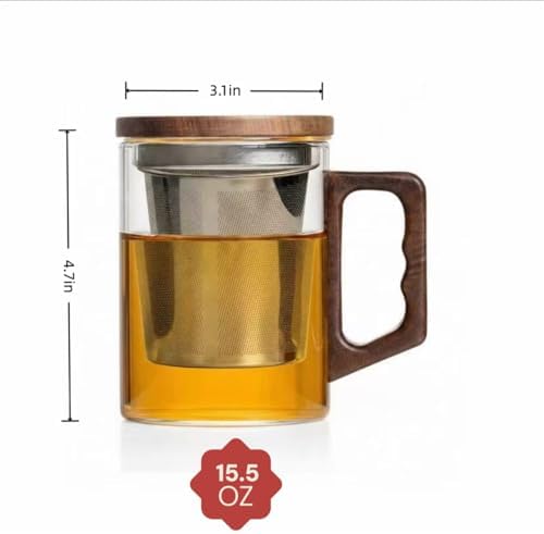 Tea Infuser Mug 400ML/15.5oz，Borosilicate Glass Infusion Mug Dishwasher Safe preferred for birthday gifts - Image 3