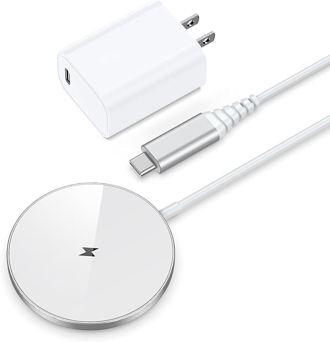 NANAMI Magnetic Wireless Charger Pad with 20W PD Adapter,for MagSafe iPhone 17/16/15/14/13/12 Series & AirPods 3/2/Pro/Pro 2,Non-Slip Base & Strong Magnetic Alignment for Desk and Office Use(White)