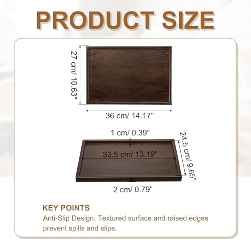 Wooden Serving Tray Rectangular Wood Serving Tray Decorative Platter, 14.2x10.6 Inch Fit for Home Decor Kitchen Coffee Table Candle Holder, (Brown) - Image 2